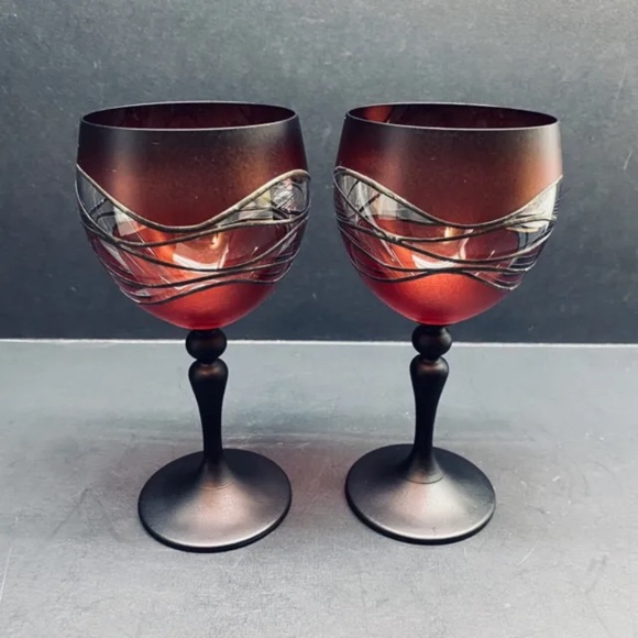 Vlasta Voboraikova LHL Praque Czech art Wine glass stemware Signed Set Of 2 - Picture 1 of 6